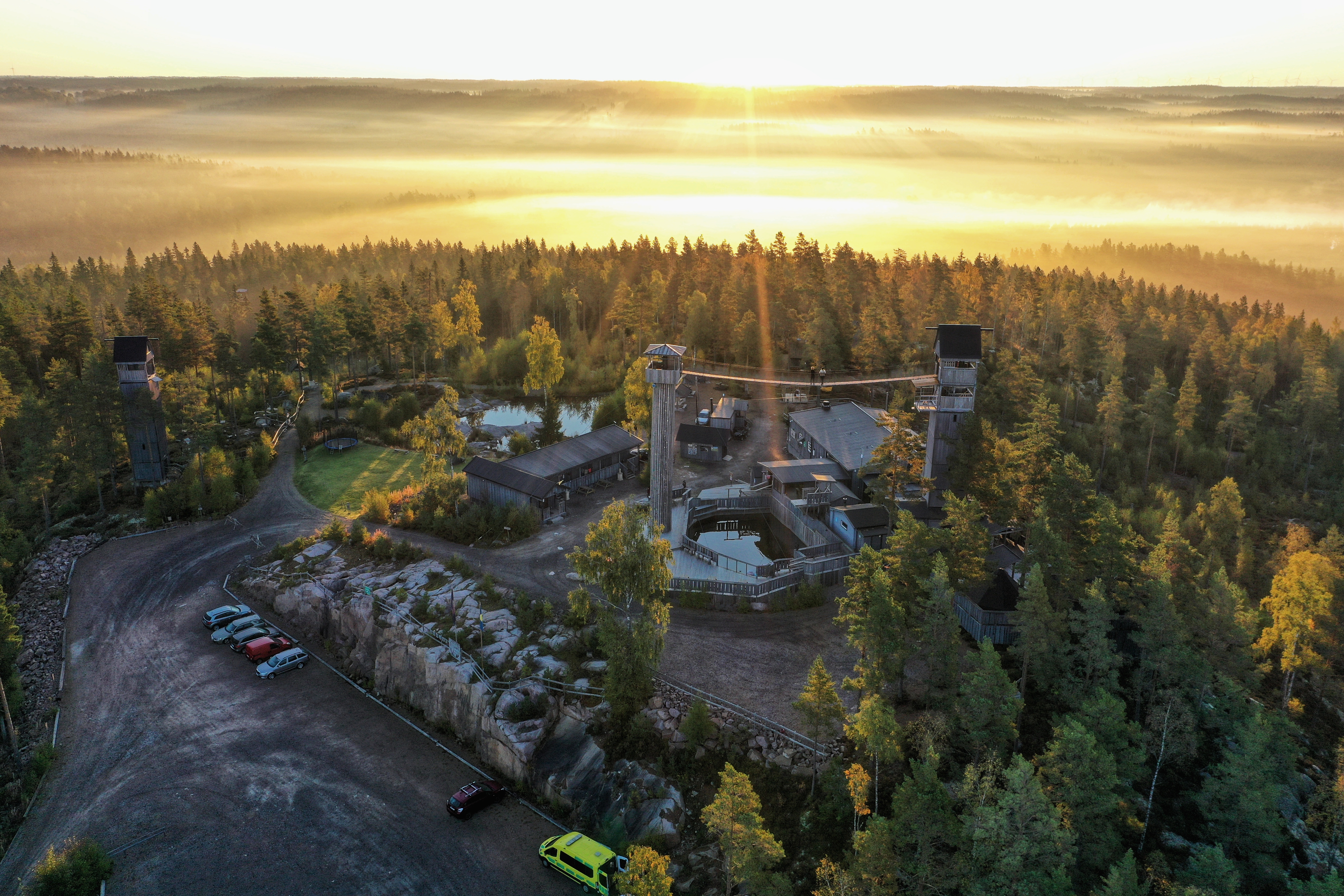 Drone view over Base Camp sunrise